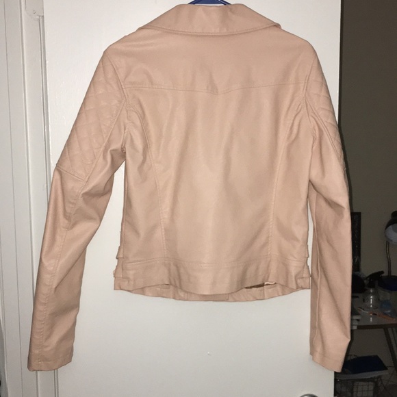 Soft Pink Leather Jacket/Moto Jacket with Zippers - Picture 3 of 3